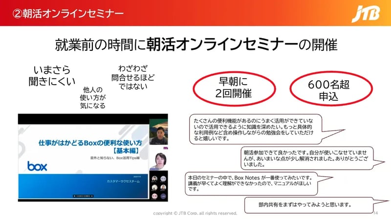 施策2：朝活オンラインセミナーの実施